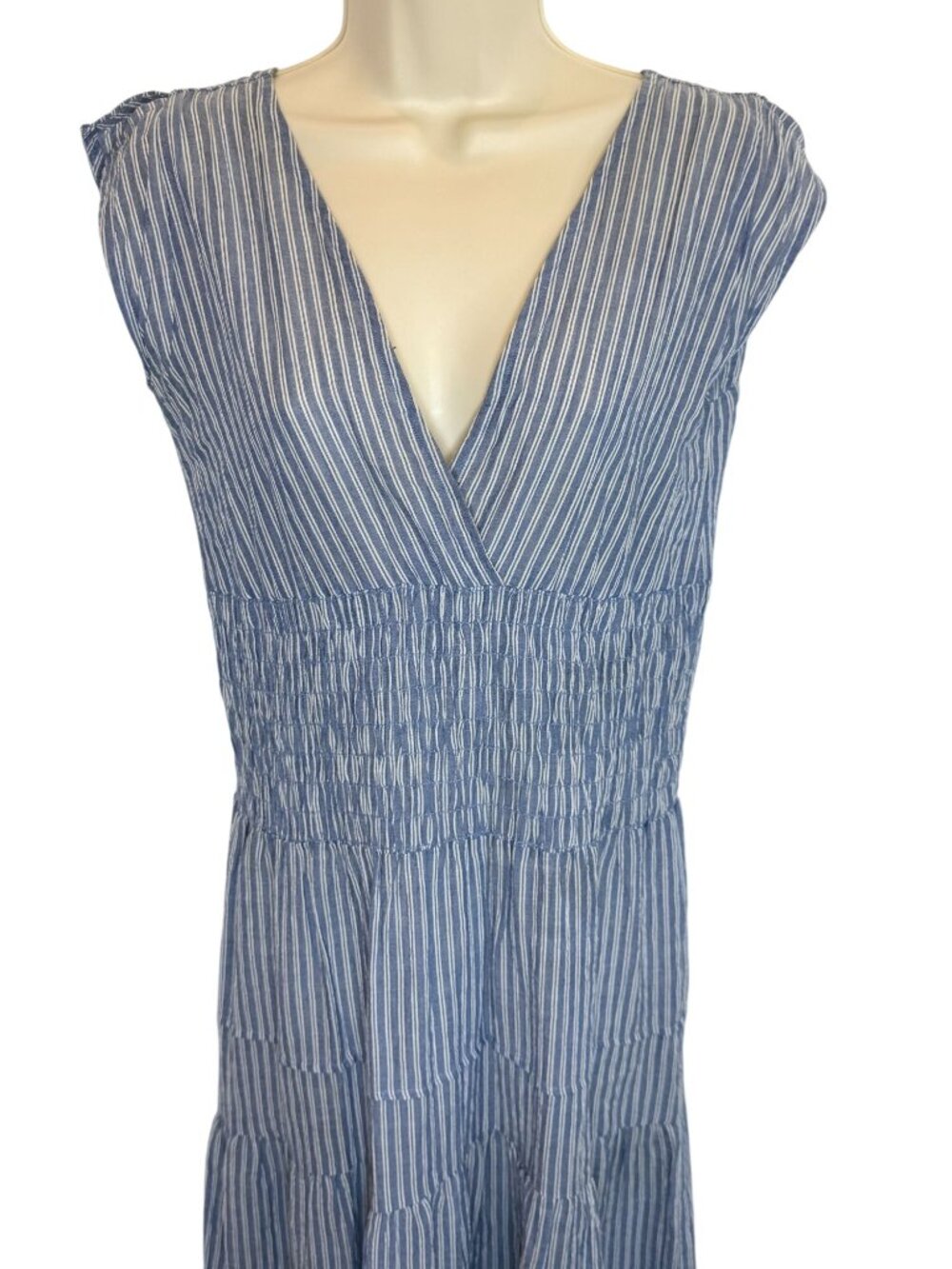 Felicitie Smocked Cotton Dress - Blue Stripe - Size S - Picture 3 of 8